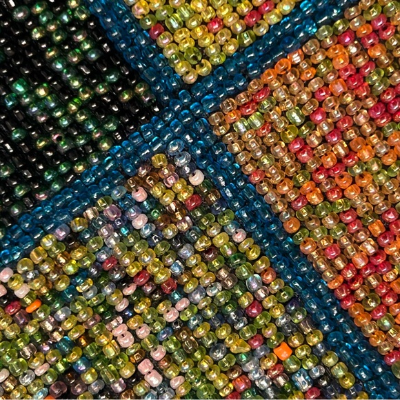 Vintage Hipster Colorful Beaded Cross body Purse Colorblock Pattern Squares - Picture 6 of 9